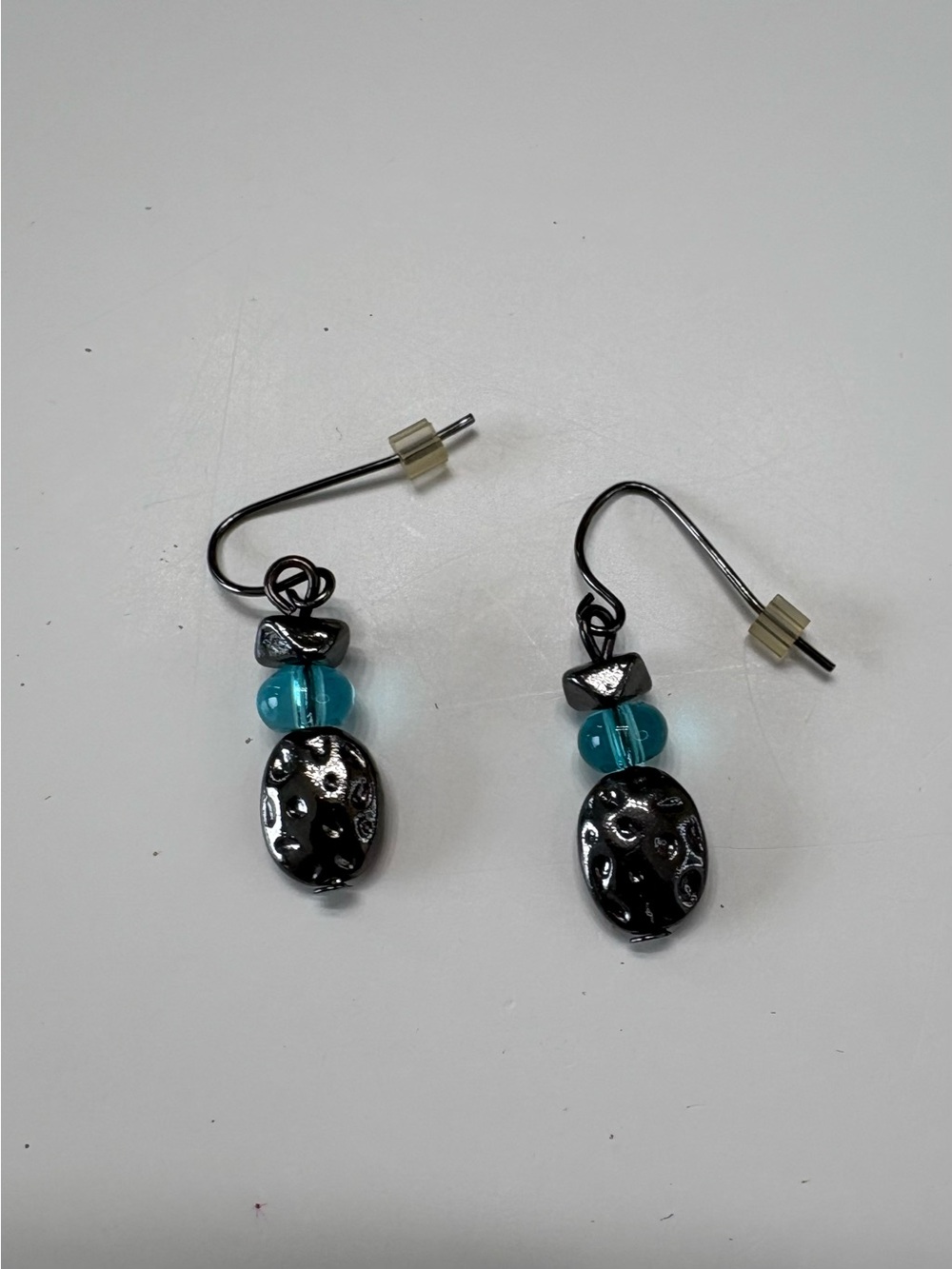 Handmade Turquoise Glass and Hematite Drop Earrings